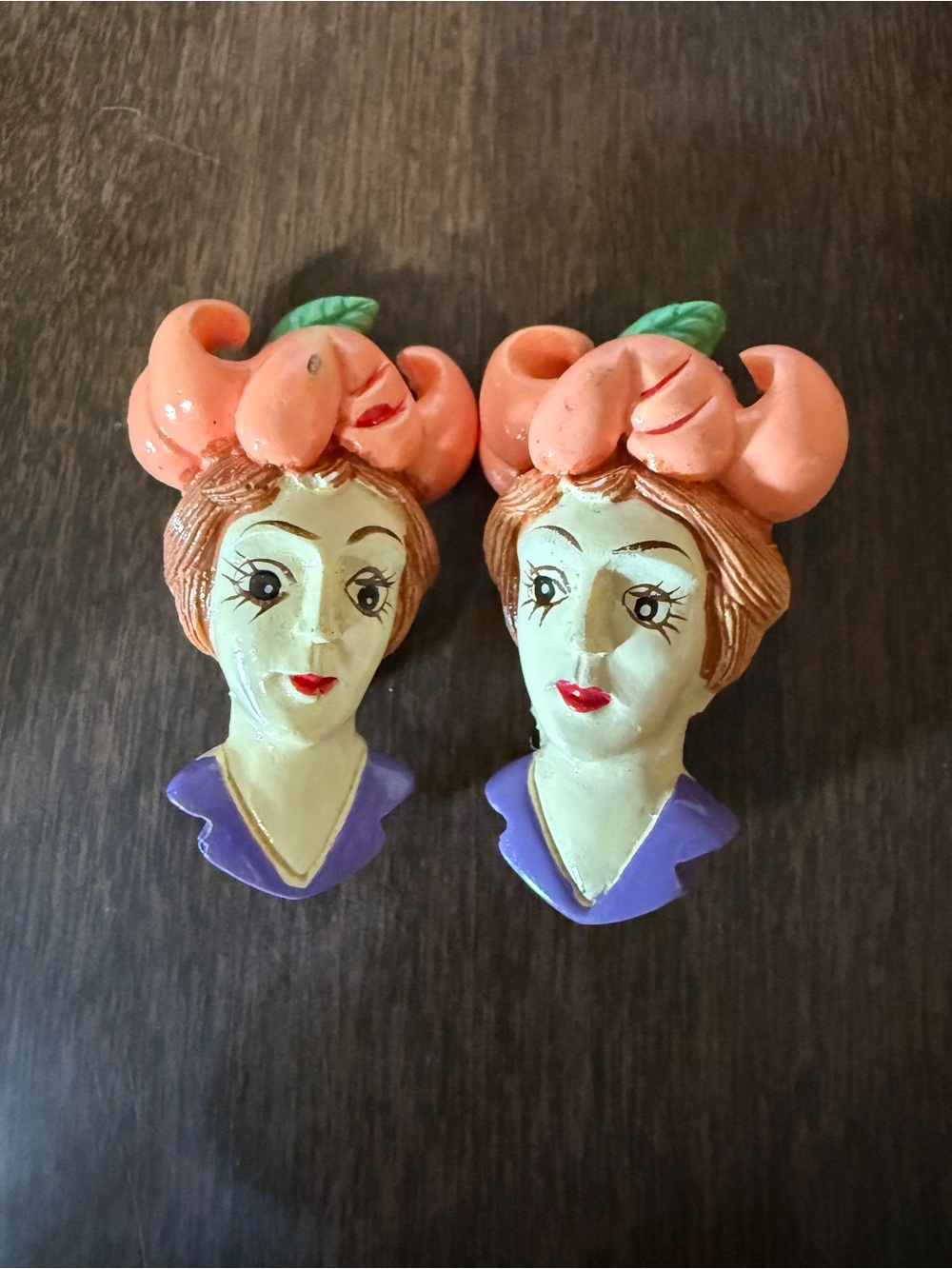 Vintage Face Brooch Pin Art Deco Girl Woman Lady Flower Hat Lot Of 2 unique